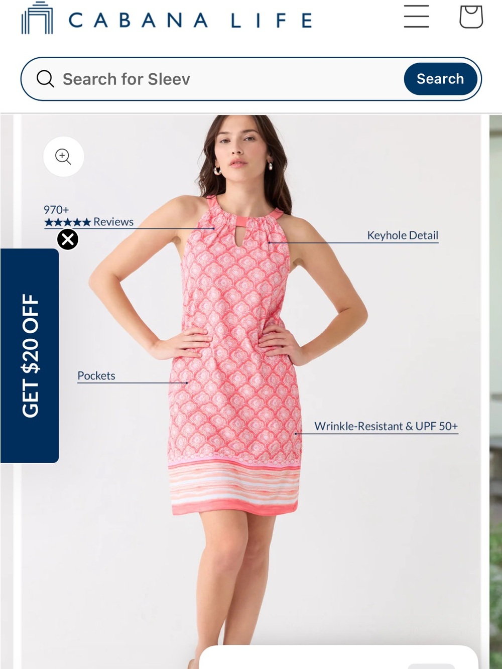 NWTs Cabana Life Amelia Island
Sleeveless Dress UPF 50 + Protection Pockets Med.